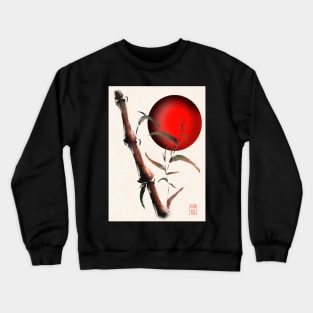 Sumi-e bamboo with a red rising sun Crewneck Sweatshirt